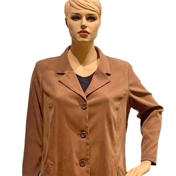 TravelSmith Microsuede Duster Jacket Plus Size 3X Camel Tan Vegan Suede Buttons - Picture 6 of 9